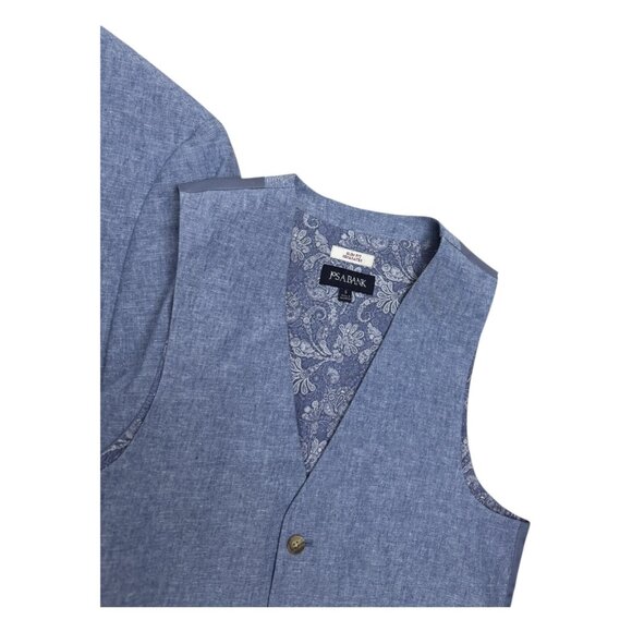 JOS A BANK LINEN Slim Blue 3 Piece Business Casual Blazer Vest Pants Suit 38R - Picture 5 of 11